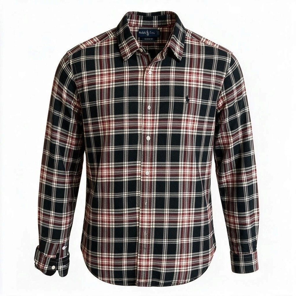 Polo Ralph Lauren Mens Classic Fit Plaid Button Down Shirt Navy Red White Cotton
